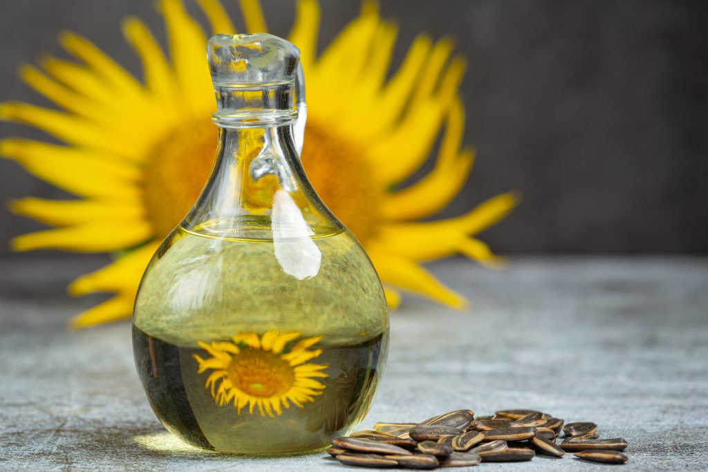 Sunflower oil on the table
